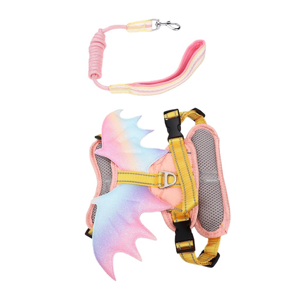 Pet Harness Reflective Anti Pull Pink 3D Wings Puppy Chest Harness and Leash Set for Outdoor S