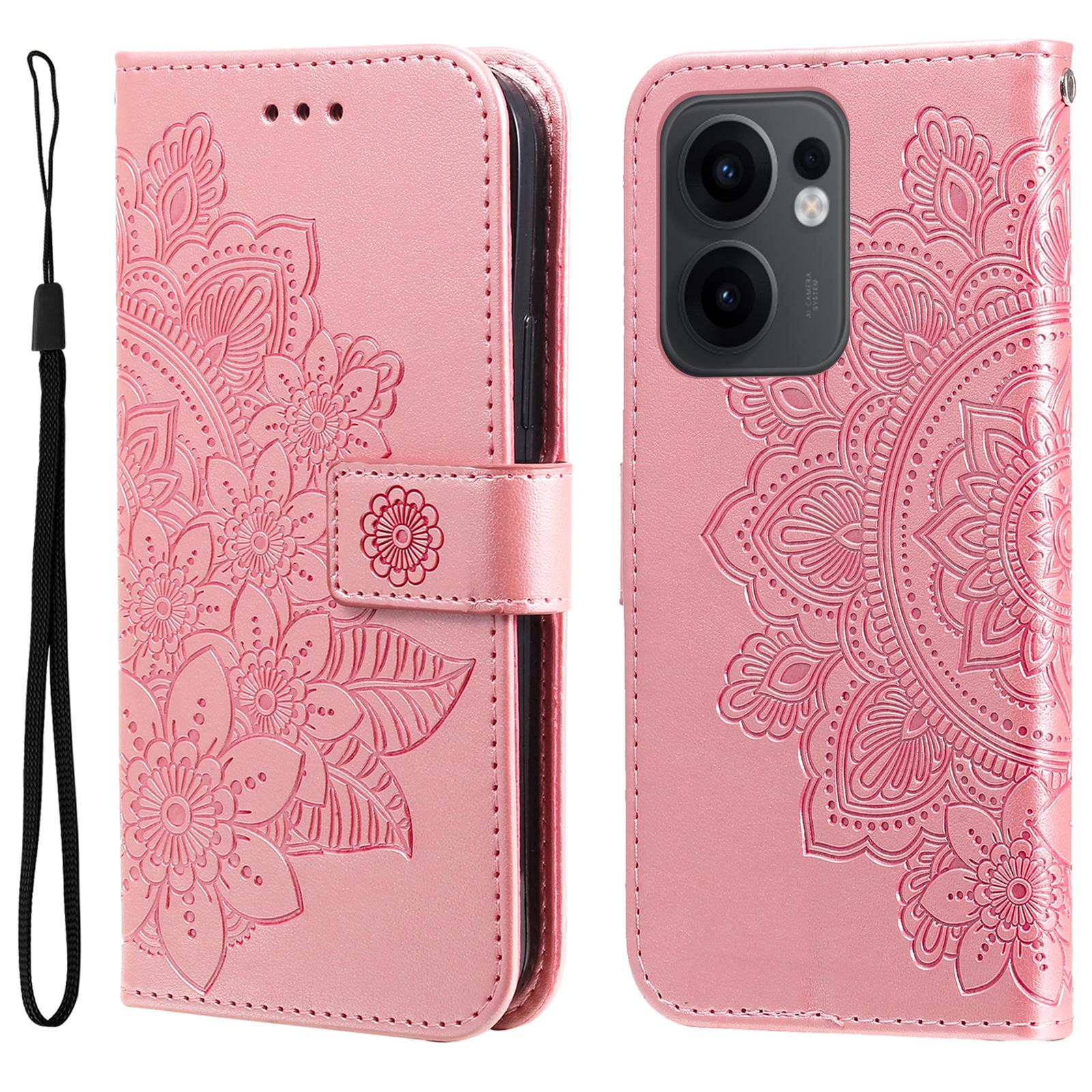 

For Oppo Reno13 F 5G Case Floral Pattern PU Leather Wallet Stand Phone Cover Pink