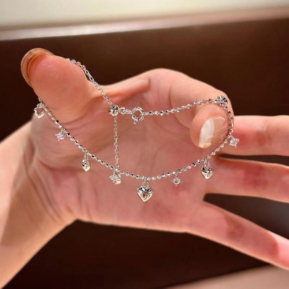 Minimalist Heart Pendant Bracelet Glod Silver Zircon Charm Bracelets Tassel Bracelet  Daily Wear