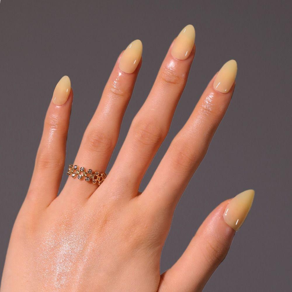 Manicure Long Almond False Nails French Simple Fake Nails Detachable Solid Color Press on Nails Women