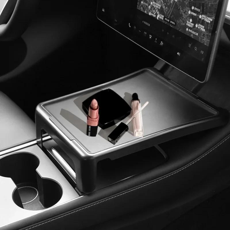 For Tesla Model 3 Y Center Console Tray Storage Simple Dining Plate Bin Desk Table with Silicone Mat Organizer Holder Storage