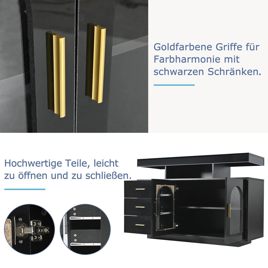 Kredens Bufetowy z Oświetleniem LED, Komoda Szafka 2 Drzwi 3 Szuflady, Nowoczesna Szafka Pomocnicza do Salonu Jadalni Przedpokoju, 120x40x80cm