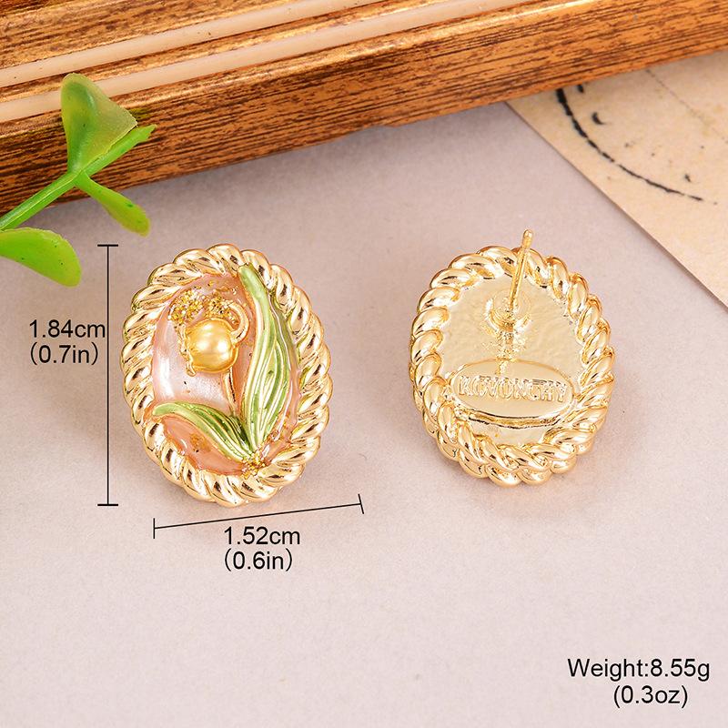 Medieval Style Oil Painting Series Earrings Baroque Pearl High-end Goods New Chinese Style Earrings Versatile Temperament New Women