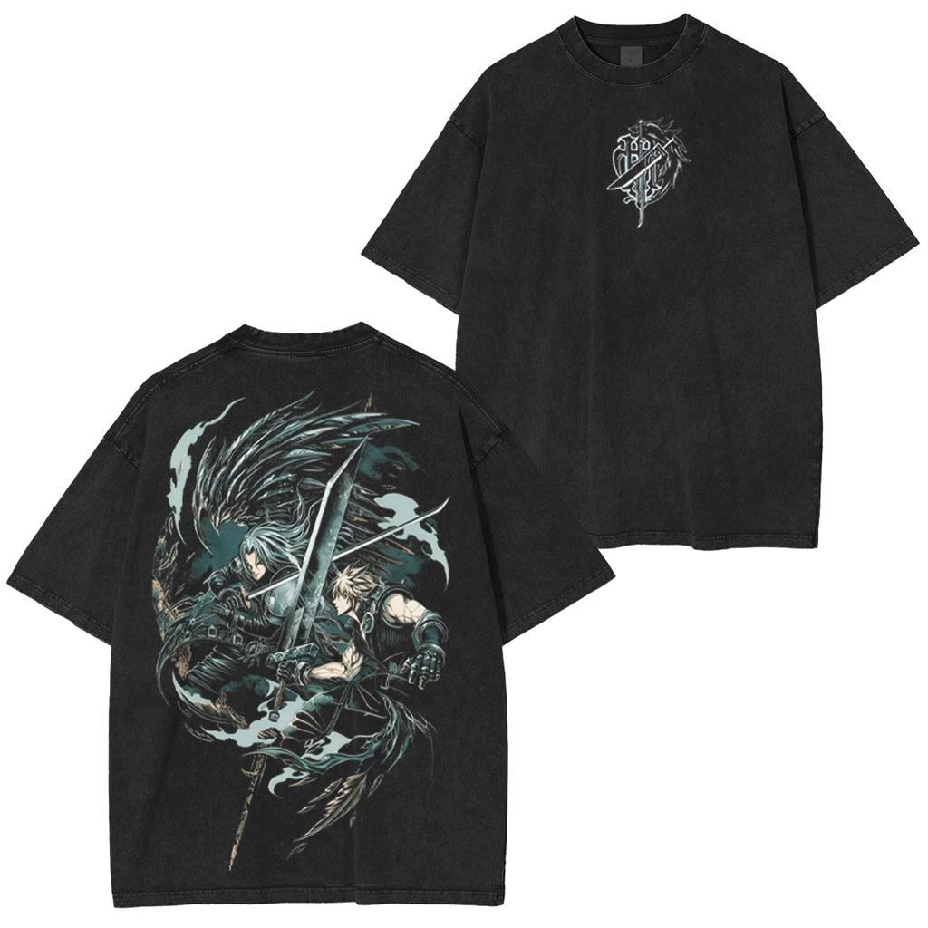FINAL FANTASY Graphic Washed Oversized T-shirt Men Women Vintage Streetwear Casual T Shirt Harajuku Female Male Manga Cl387