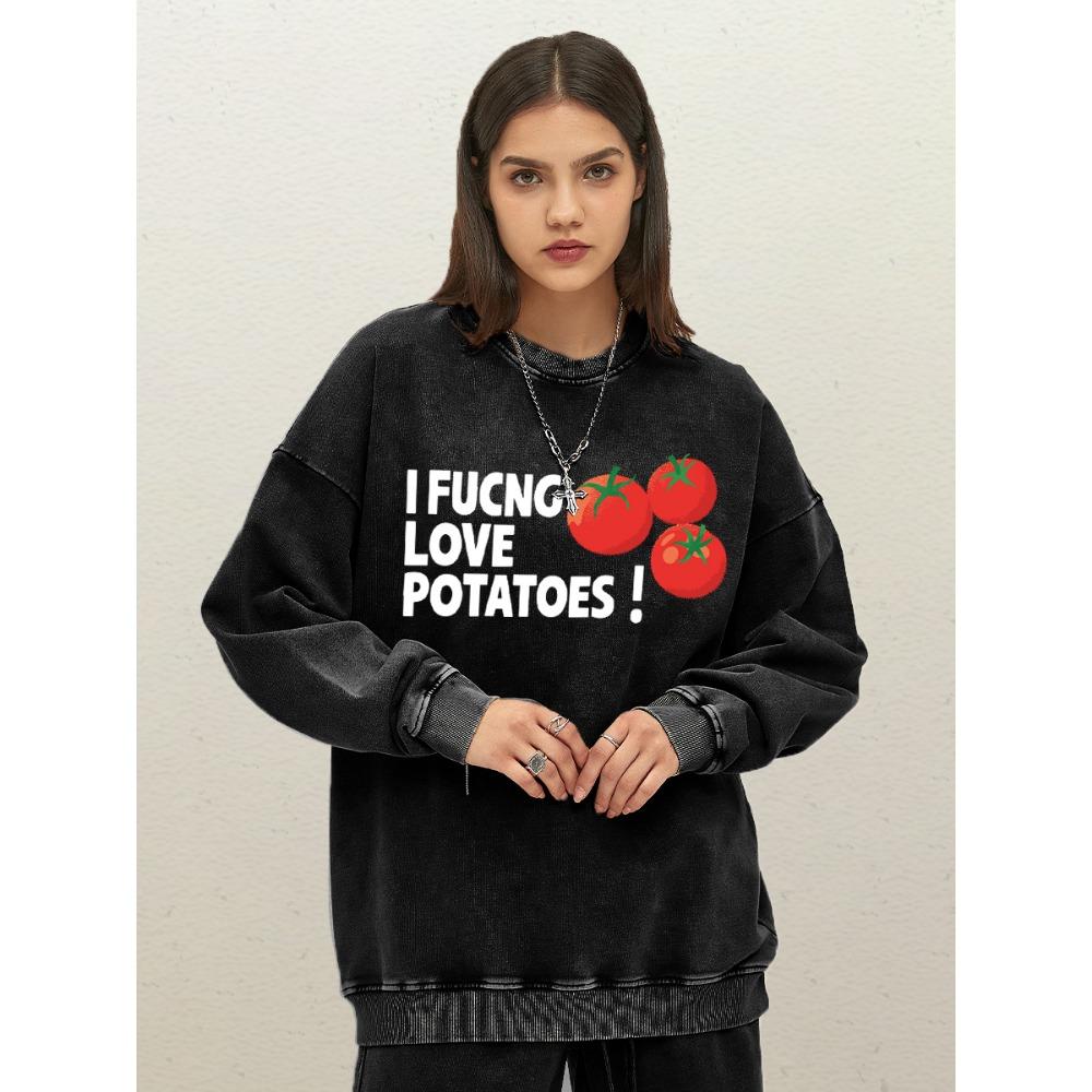 

Я Обожаю Картошку Принты Выстиранные Пуловеры С Круглым Вырезом Осенняя Толстовка Одежда Хлопок Оверсайз Уличная Одежда 3XL