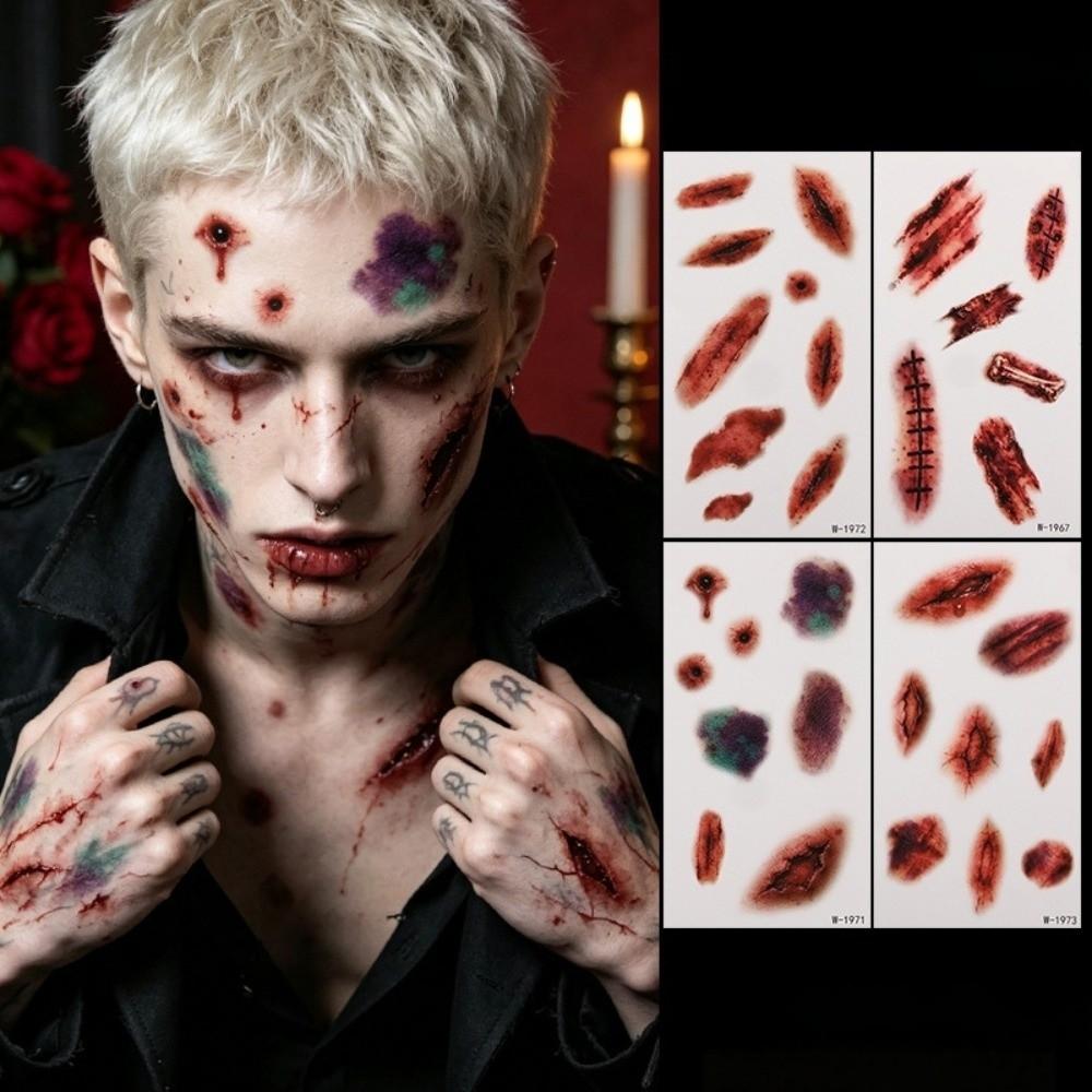 Zombie Cosplay Halloween Tattoo Stickers Bloody Makeup Body Art Scar Decals  Photo Props