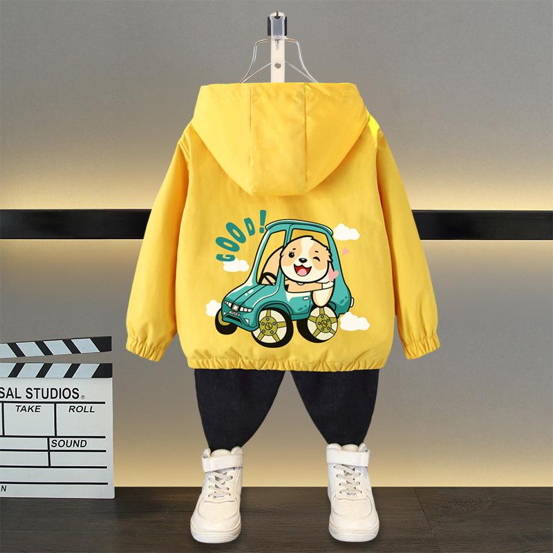 Spring and Autumn 1 2 3 4 5 6 Years Boys Coats Patchwork Cartoon Dinosaur Pattern Hooded Windbreaker Leisure Overcoat for Kids Birthday Present