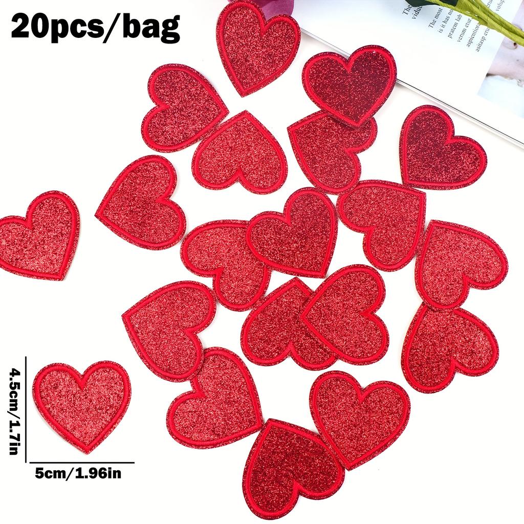 20pcs Red Glitter Heart Patches-Iron-On Embroidery for Clothing, Hats, Bags, Shoes-Shiny Decorative Accessories,Cute Hat Decorat