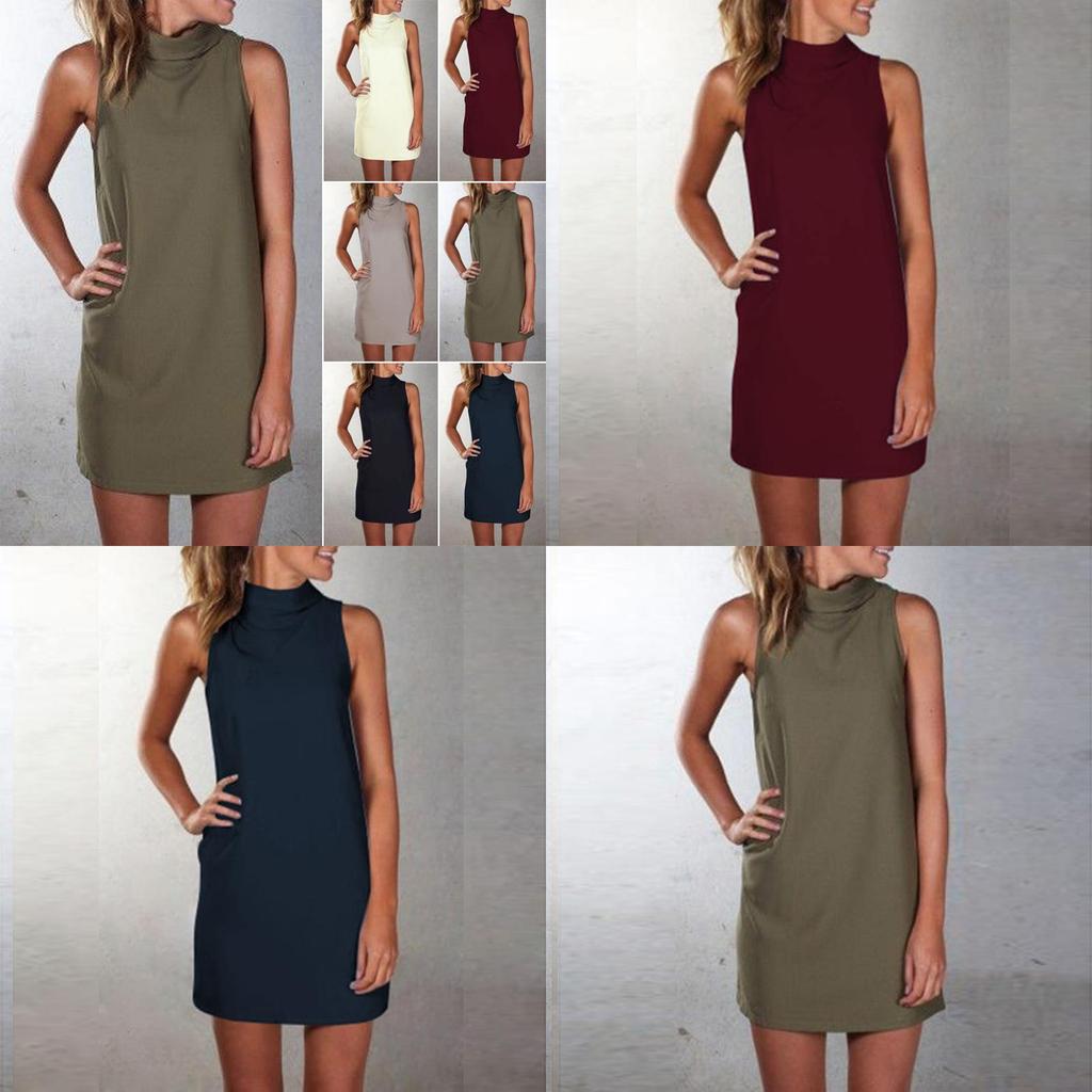 New Women Summer Sexy Party Dress Elegant Sleeveless Turtleneck Mini Dress For Casual Events