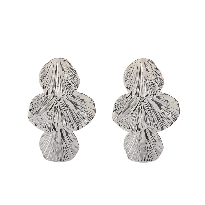 Layered Leaf Earrings With Textured Finish Zinc Alloy Gold Tone Fashion Jewelry Women