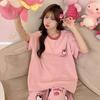 Summer Cute Strawberry Bear New Pajamas for Women, Crew Neck Short-sleeve Loungewear Three-piece Set, Casual and Sweet Style, Suitable for Outdoor 