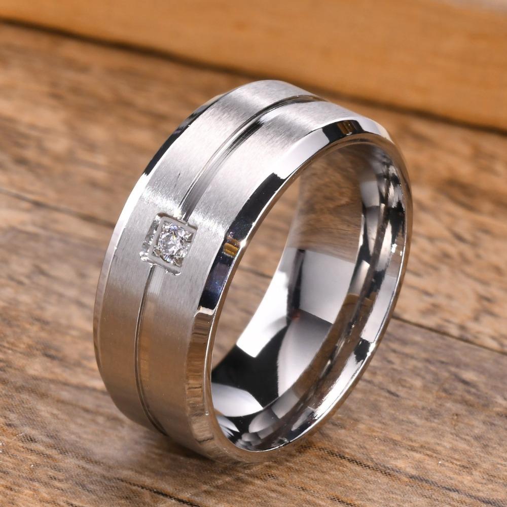 Men's Titanium Steel Single Zircon Ring Stainless Steel Stylish Index Finger Jewelry