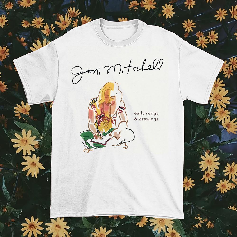 Joni Mitchell Early Songs And Drawings Cotton S-4XL Men Women White Shirt DI283 Unisex T-Shirt S