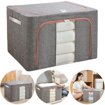 Wardrobe Organizer with Metal Frame Dustproof Storage Box with Zipper Quilt Blanket Closet Clothing Organizer for Duvets Clothes