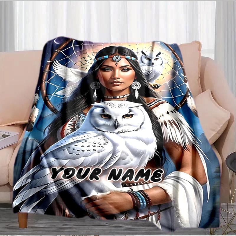 1PC Custom Name Dreamcatcher Spirit Connection flannel blanket versatile,all-season throw suitable for the living room,bedroom,camping,travel,and gift