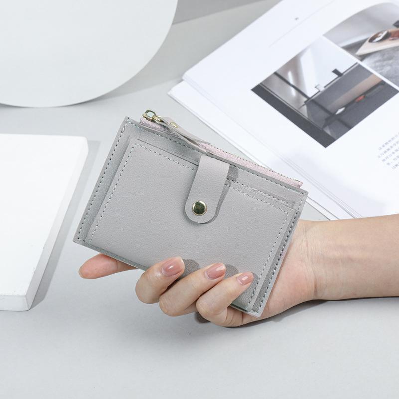 

Short wallet for women, multi slot zipper button card bag, minimalist student coin coin purse for women серый