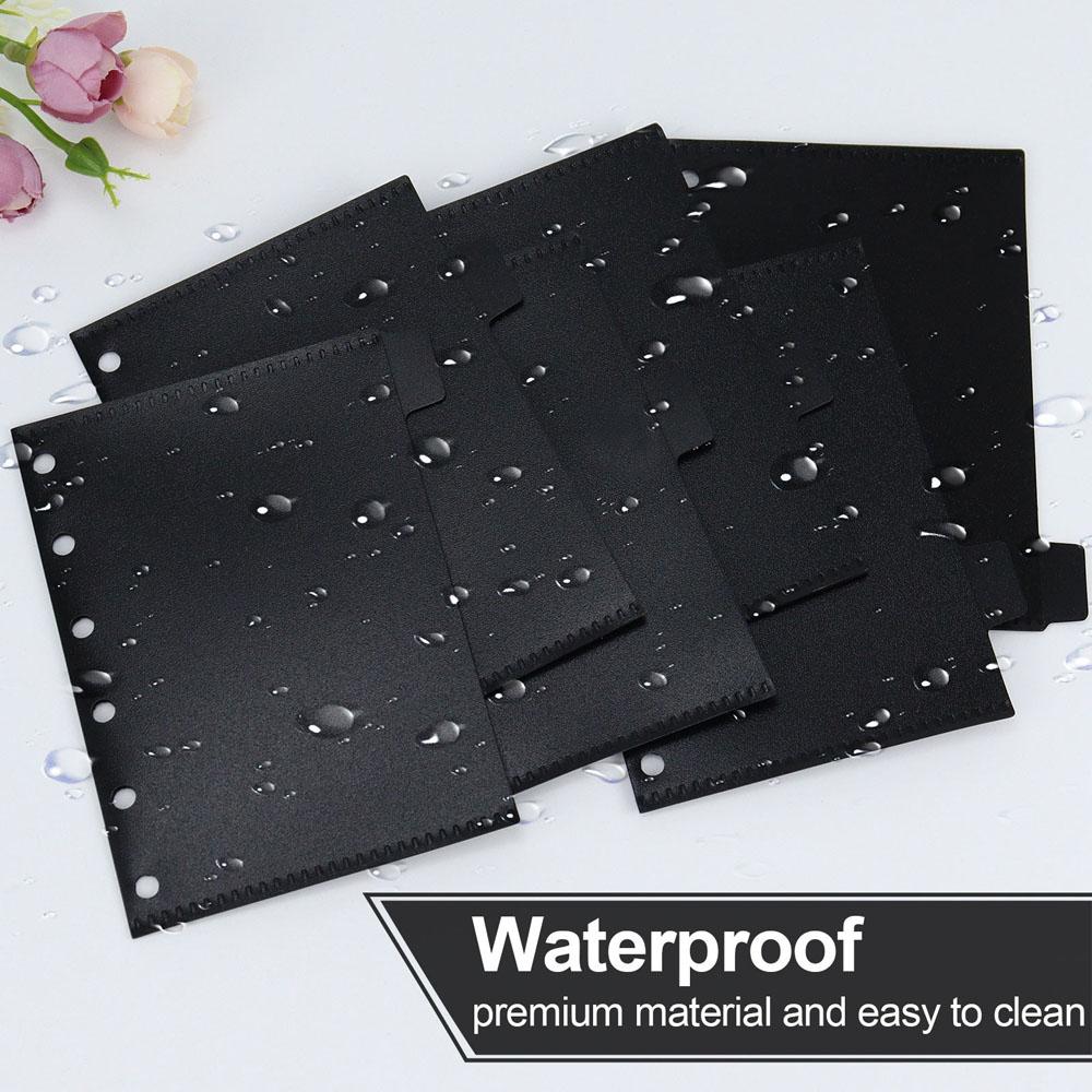A7 5Pcs Binder Pockets Binder Zipper Folders for 6 Ring Notebook Divider Page Waterproof PVC Leaf Document Filing Bag