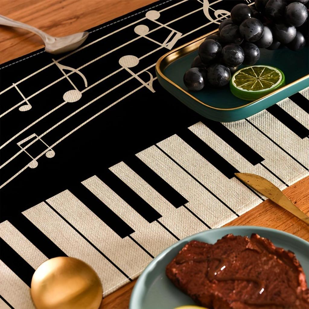 Piano Music Note Linen Table Runner Holiday Party Decor Washable Musical Theme Kitchen Dining Table Runners Wedding Decorations