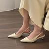 Spring Summer Women Kitten Heels Pointed Toe Sandals Fashion Back Buckle Bling Silver Ladies Casual Med Heels Shoes Sandals