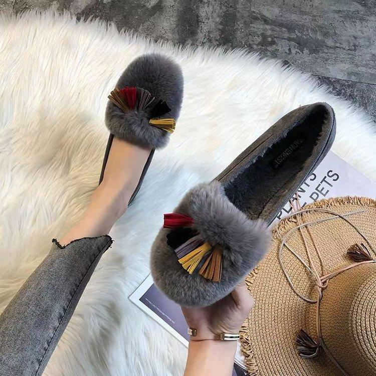 

Зимние пушистые туфли женские носят новые осенне-зимние плюшевые туфли из овечьей шерсти, хлопковые туфли, женская обувь 42 серый