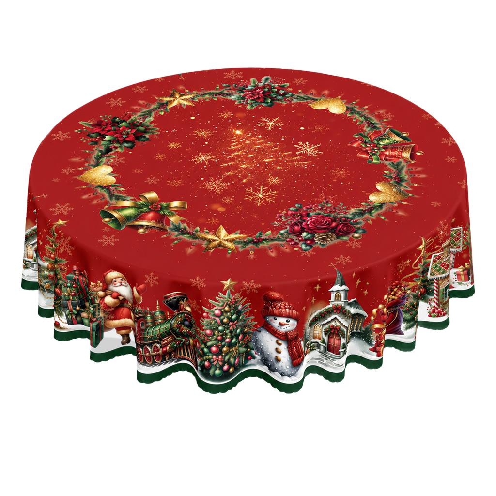 Christmas Tablecloth with Holiday Decorations for Dining Table and Placemat