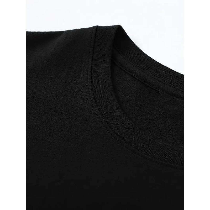 European size Men's Casual Trendy Heavyweight Crew Neck T-Shirt with Black and White Line Art Doodle Print T-shirt for Men