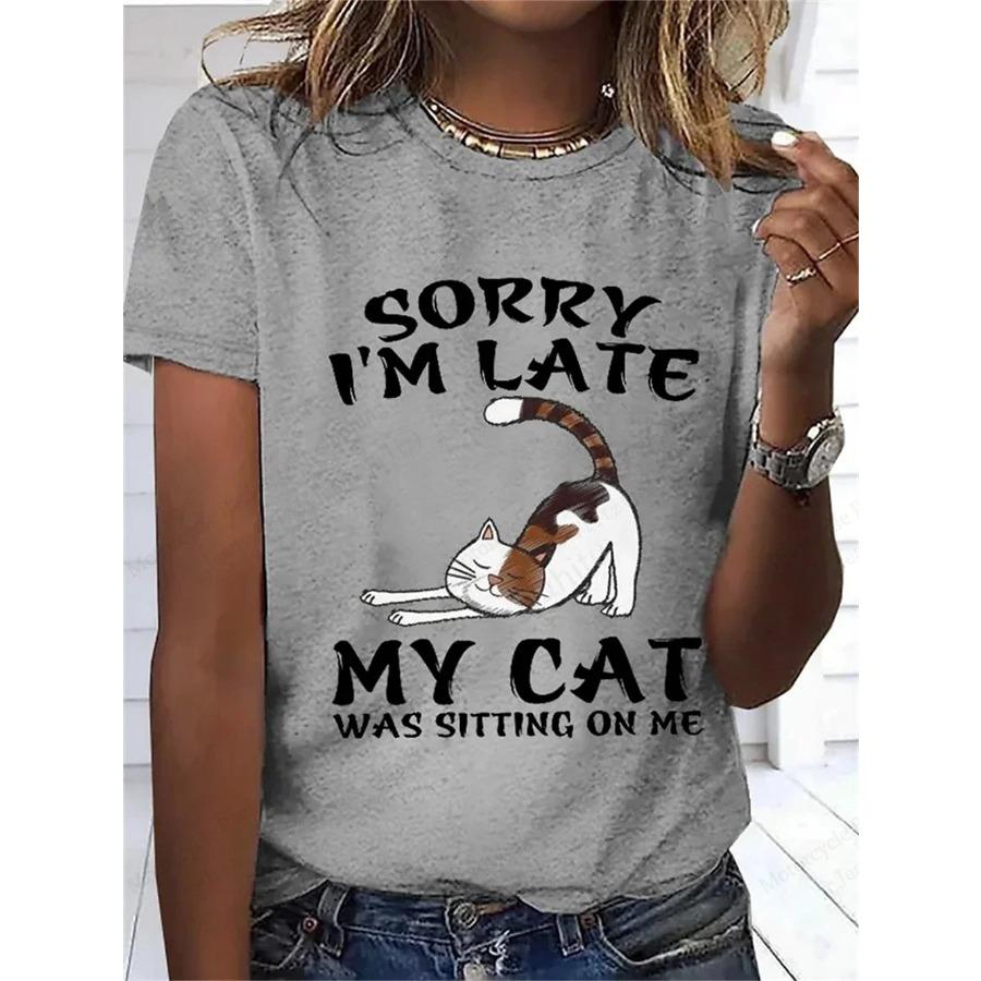 

Summer Women s Top Lovely Cat 3d Print Tshirt Women Fashion T-shirt Crew Neck Short Sleeve T Shirt Animal Tops Tees Y2k Clothing 6XL