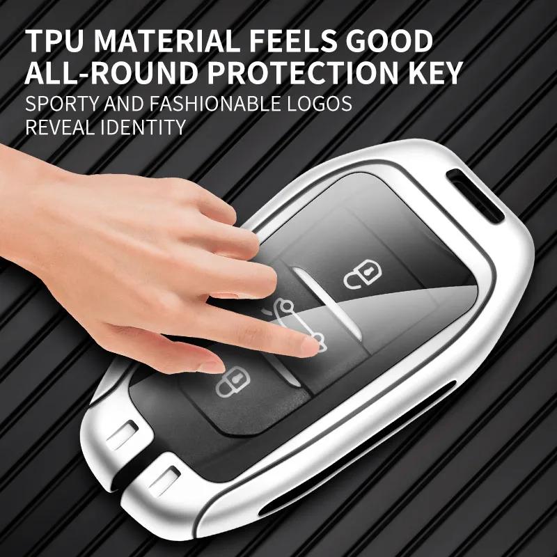 Car Sticker 2025 Hot Zinc alloy car key cover suitable for Peugeot 308 408 5008 2008 high-end genuine leather car remote key bag