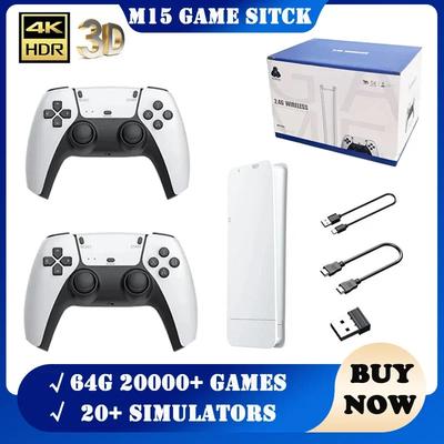 M15 Oyun Çubuğu Mini TV Elde Taşınabilir Oyun Konsolu Kablosuz Gamepad Video Oyunu 64G 20000+ Retro Oyun HD Çıkışı PS1 Vb için İki Oyunculu