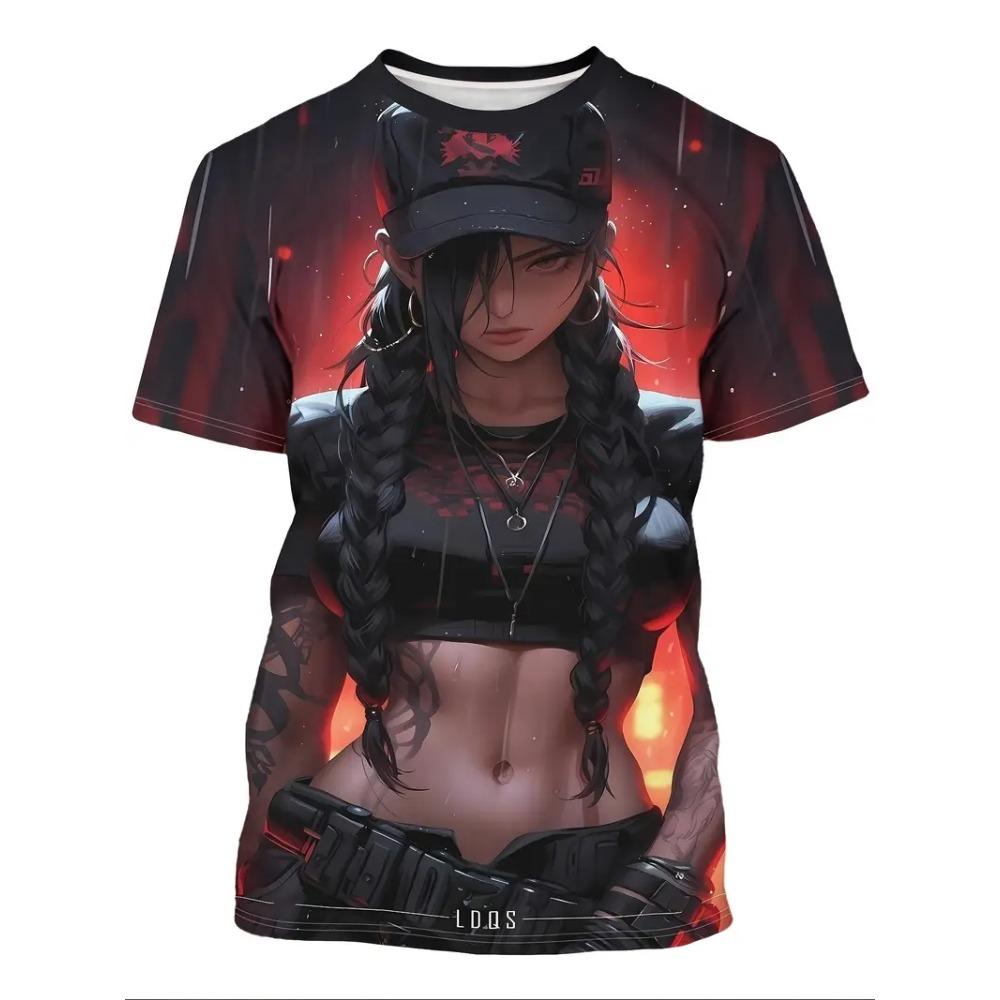 2026 Men's Anime Samurai Girl 3D Printed Fashion T-Shirt for Adults-Street Trend Style Short-Sleeved