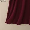 VONDA Autumn Women Long Sleeve Stitching Texture Rib Knitted Casual Bodycon Long Dress