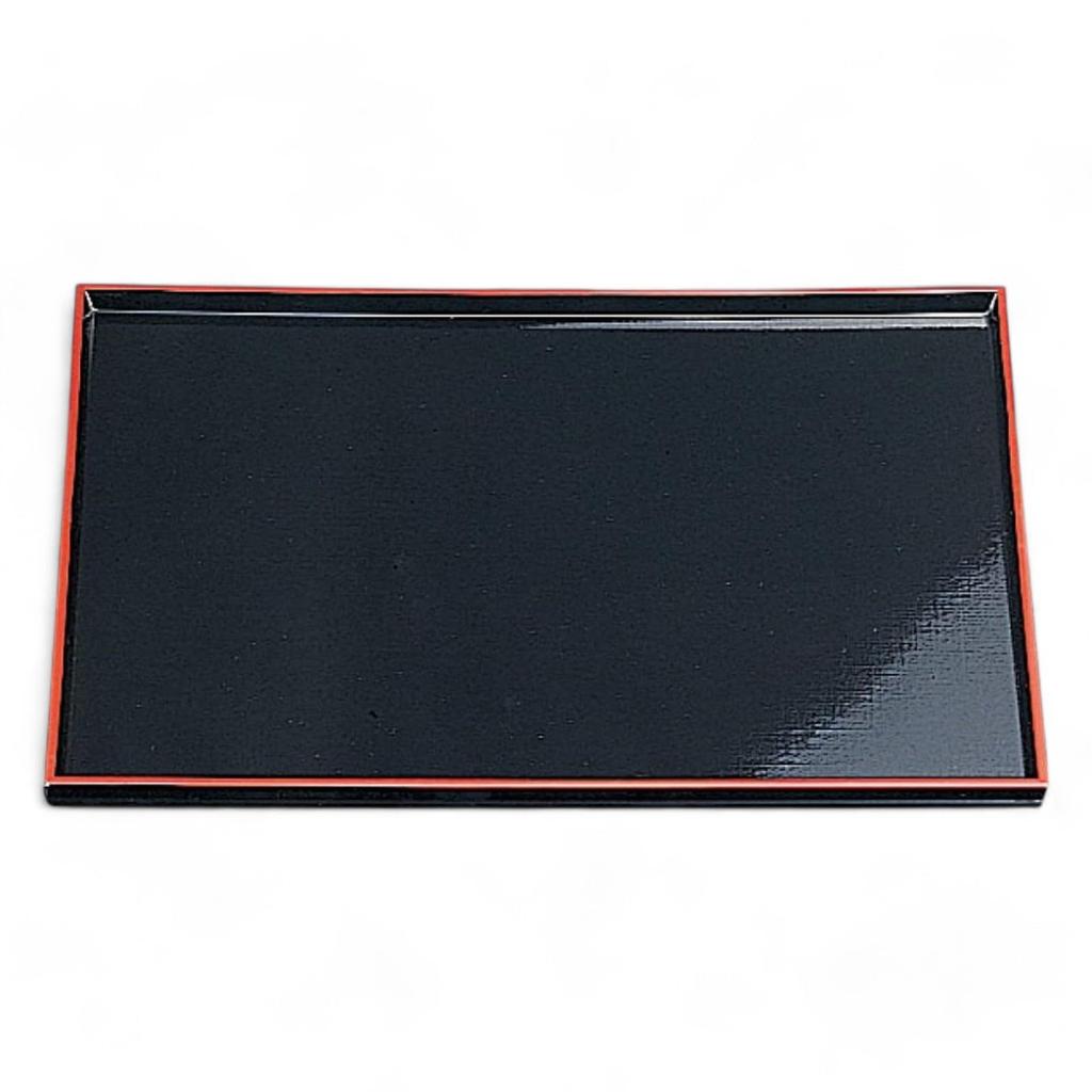 Tray Lacquerware Made in Japan J-kitchens 2-shaku Cloth-patterned (Tray/Tray) Black/Red, Non-Slip, 36cm, (ABS Resin),