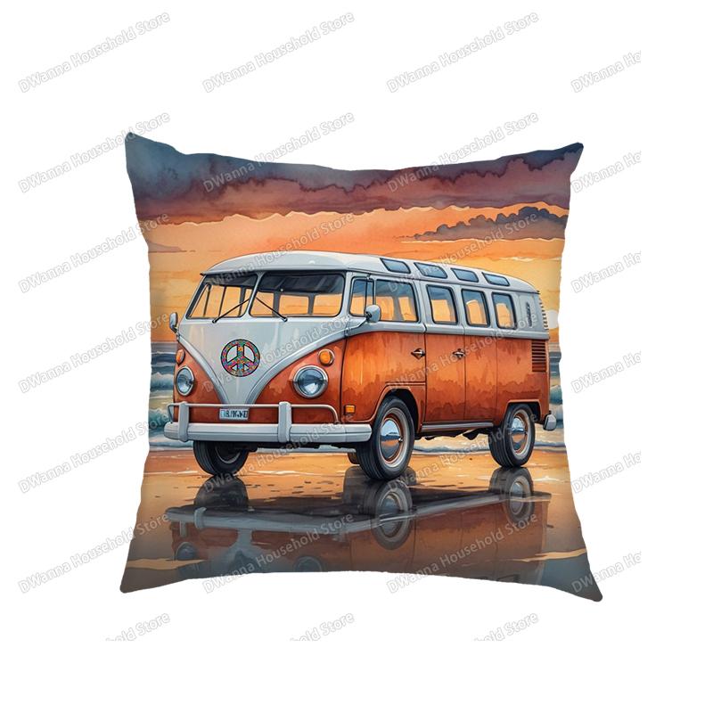 Funda de cojín para funda de almohada de furgoneta de acuarela, para viajar a la playa, sofá, cama, coche, fundas decorativas para sala de estar