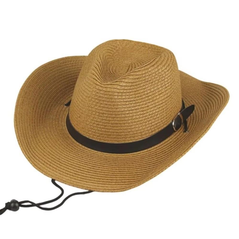 Wide Brim Western Cowboy Hat Breathable Straw Cap Fashion Jazz Hat  Summer Travel