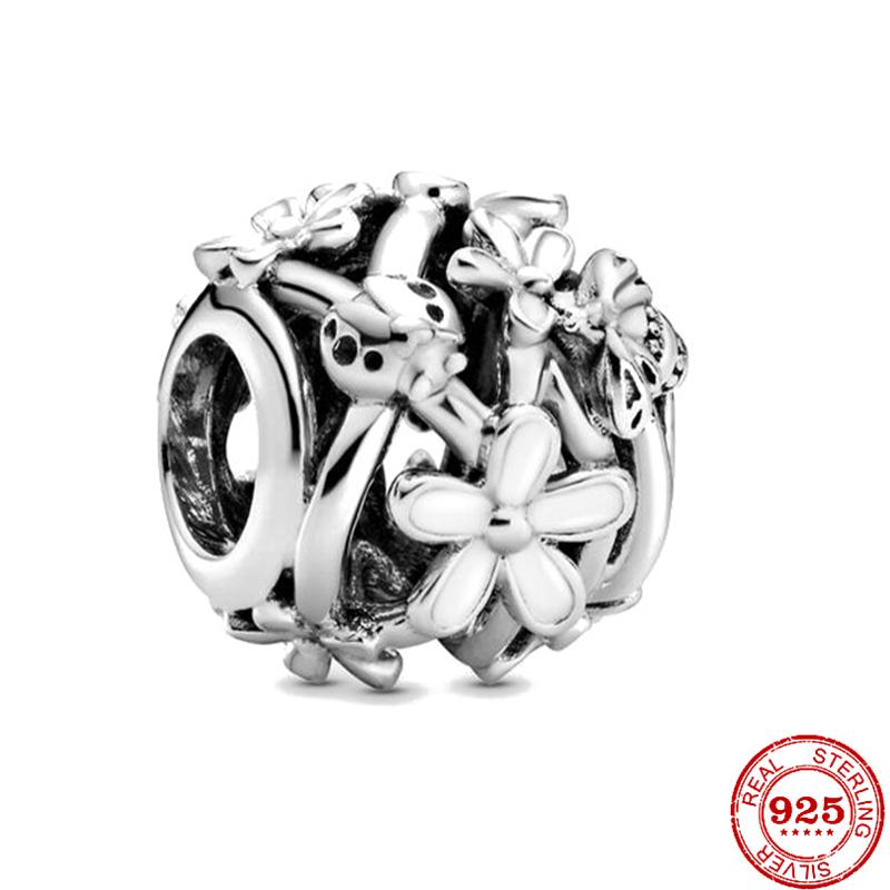 925 Silver Butterfly Four Clover Leaves Flower Charm Bead Fit Original Pendant Bracelet Necklace Jewelry Gift For Women