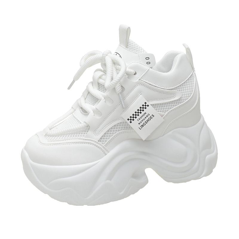 2025 New Chunky Leather Women's Sneakers Solid Color Internal Increase Casual White Ladies Shoes Platform Trainer Jogging Shoe