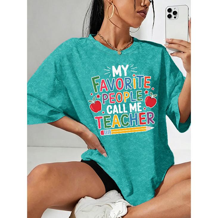 Summer new teacher-themed colorful letter print snowflake short-sleeve shirt T Shirt Top Round neck, light and breathable, suitable for spring,