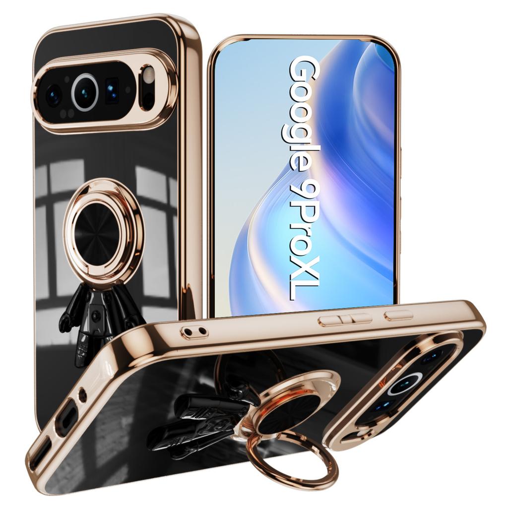 For Google Pixel 9 Pro XL Case with Astronaut Ring Kickstand 6D Electroplating TPU Phone Cover