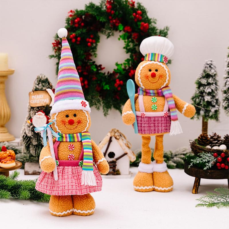Christmas Cartoon Figurine Extendable Gingerbread Man Chef Gnome Christmas Window Display Festival Desktop Decoration Supplies