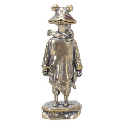 Vintage Antiqued Brass Frogs Swordsman Figurine Unique Designs Animal Miniature Ornament Decors for Home or Office Desk