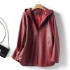 Dames Splitleder Met Capuchon Jas Lente Herfst Mode Eenvoud Lange Mouw Los Kunstleer Jas Casual Grote Maten Jas