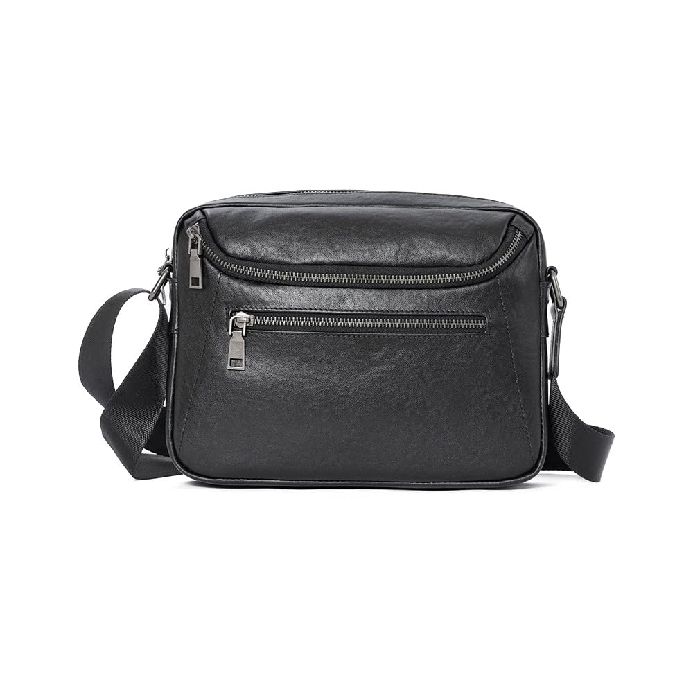 Whatna Antik-Stil Gebrämtes Natürliches Rindsleder Schultertasche für Herren, Crossbody Brusttasche mit Seitenfach für iPad (10,5 "), Große Umhängetasche