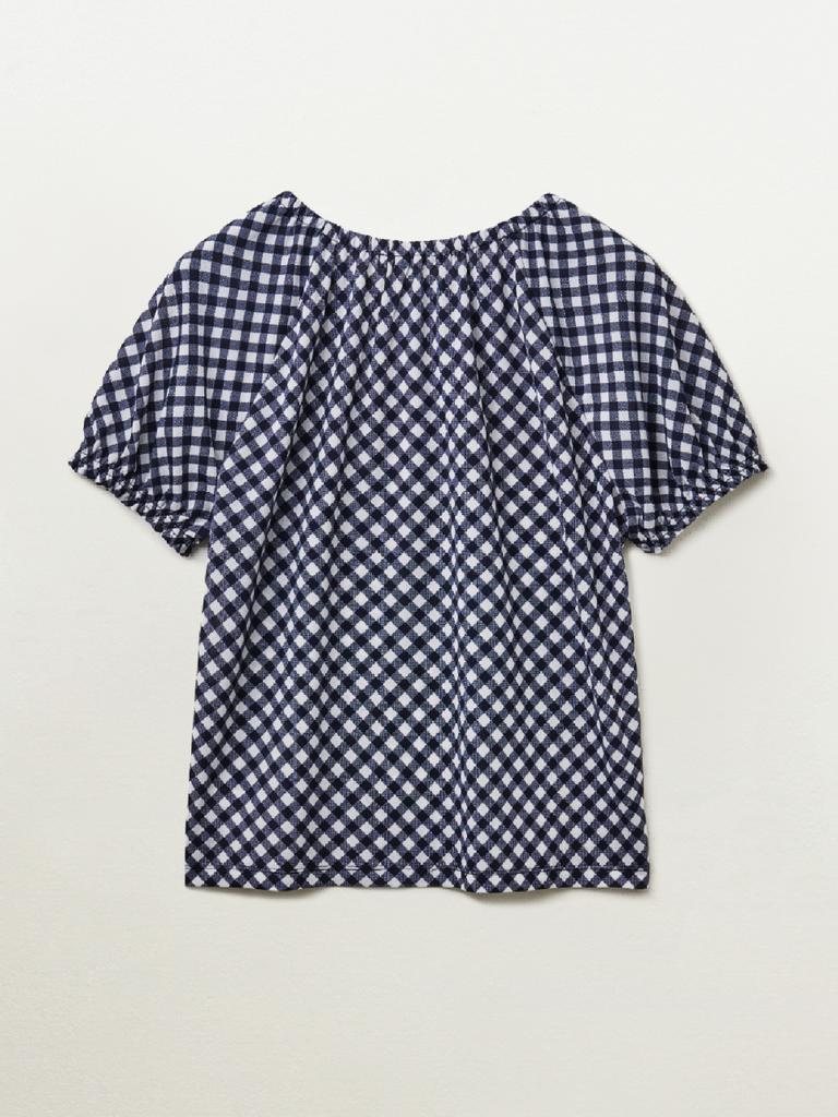 Pibeuseupibeuseu Shirred Check Top / Navy