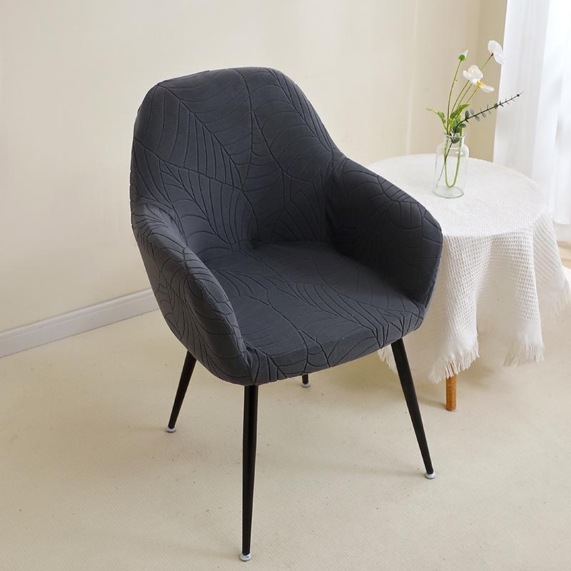 Elegantní sametový potah na jídelní židli s žakárovým vzorem listů - Prachotěsný, Pružný, Plné pokrytí, Univerzální pro židle s vysokými područkami