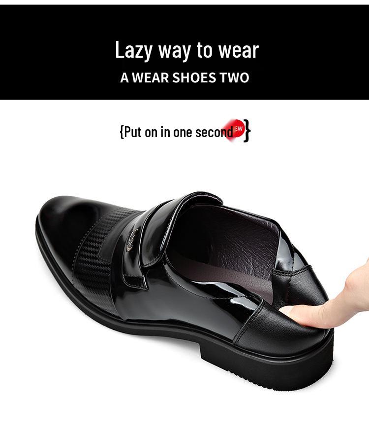 Men's Formal Leather Shoes with Height Increase - Genuine Shiny Cowhide for Business & Weddings