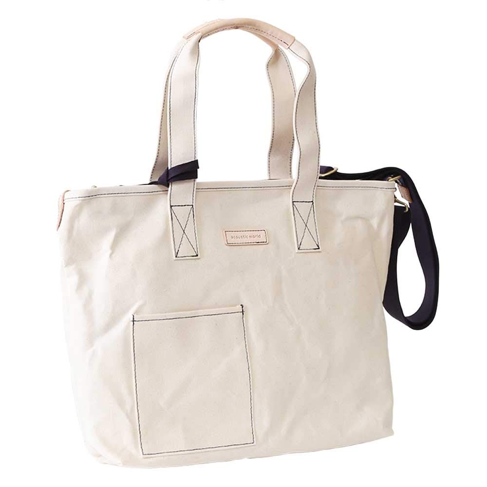 Borsa a tracolla orizzontale Stitch 2way realizzata in Giappone in vera pelle e tela Kinari [Acoustic World] aw01903-BE
