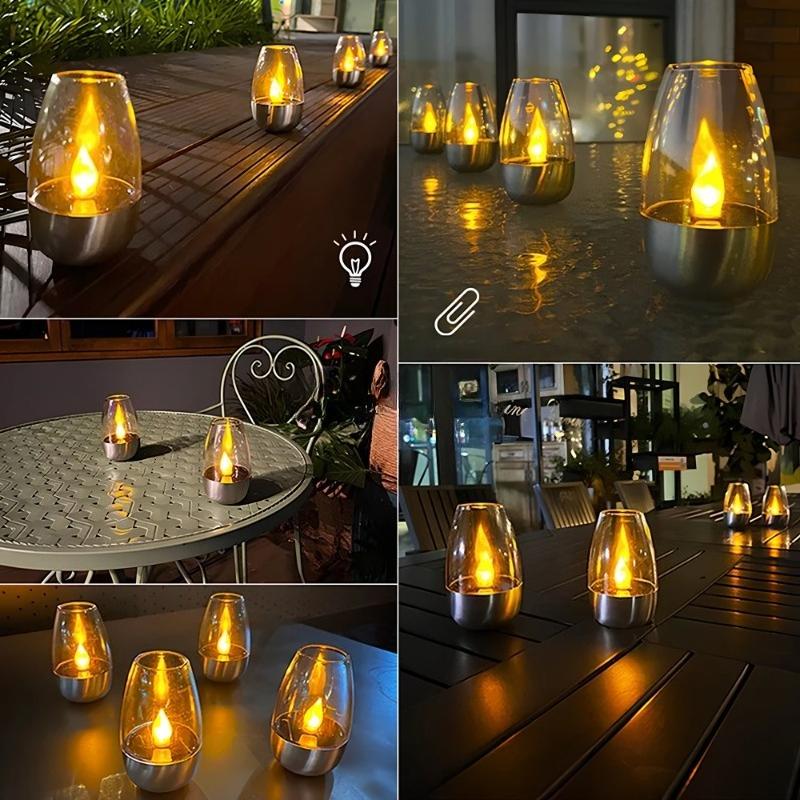 LED Solar Candle Flameless Rechargeable Courtyard Decoration Outdoor Wedding Party Waterproof Atmosphere Light Creative