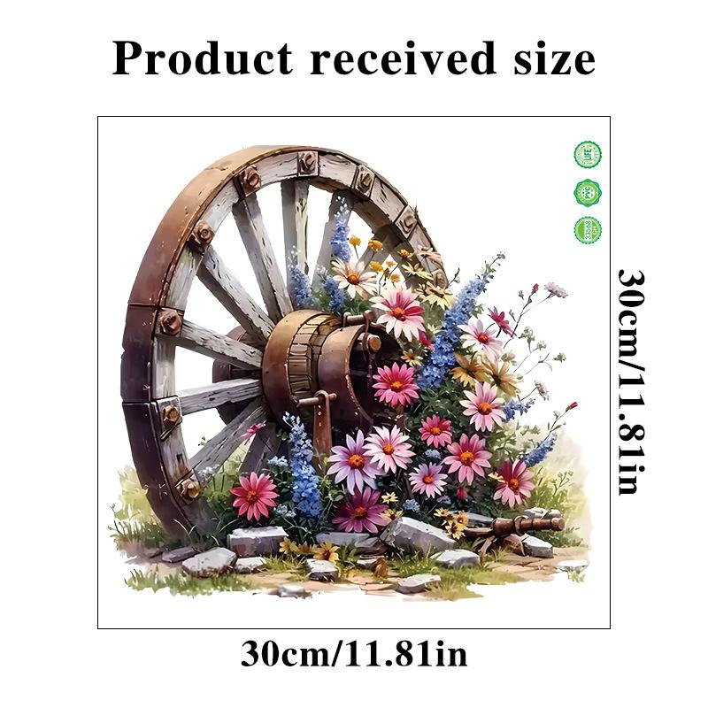 

Винтажные настенные наклейки Цветы Колеса Антикварные деревянные наклейки Ванная комната Водонепроницаемые наклейки для туалета 30x30cm разноцветный
