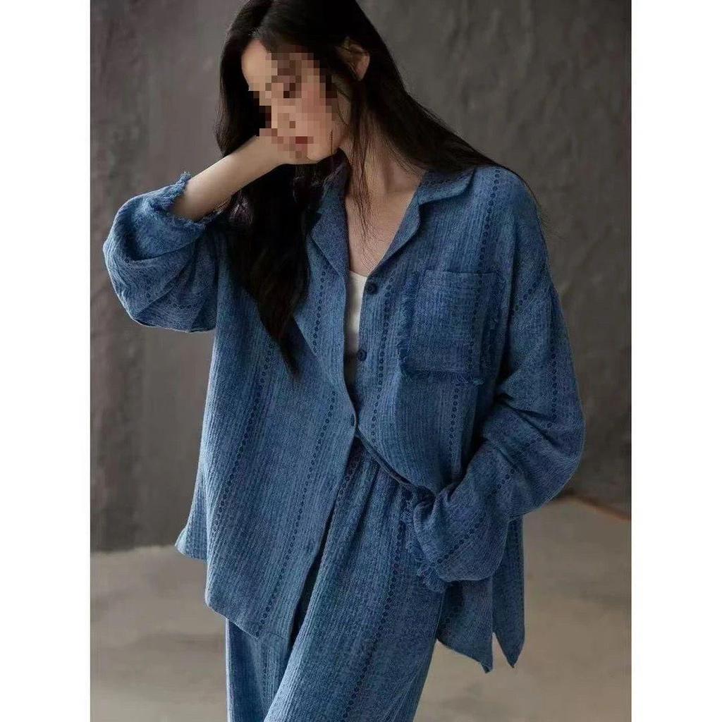 Damen Pyjama-Set aus reiner Baumwolle mit Brustpolstern - 2025 Neu Langarm & Hose, Herbst/Winter Homewear