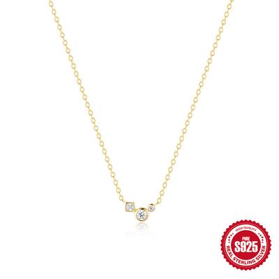 S925 Sterling Silver Geometric Square Diamond Round Diamond Splicing Square And Circle Fusion Fashion Clavicle Chain Necklace